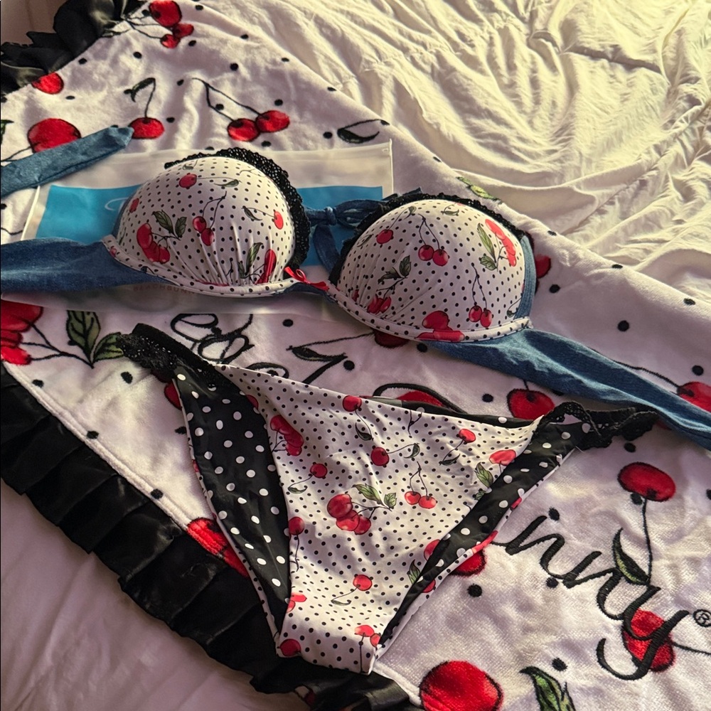 Beach Bunny Cherry Bikini Set XL and Towel